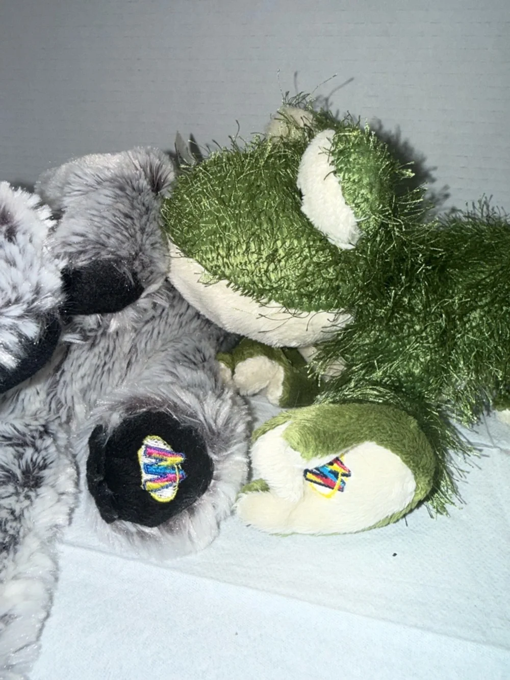 Ganz Plush Green Frog and Gray Raccoon Small Pet Toys